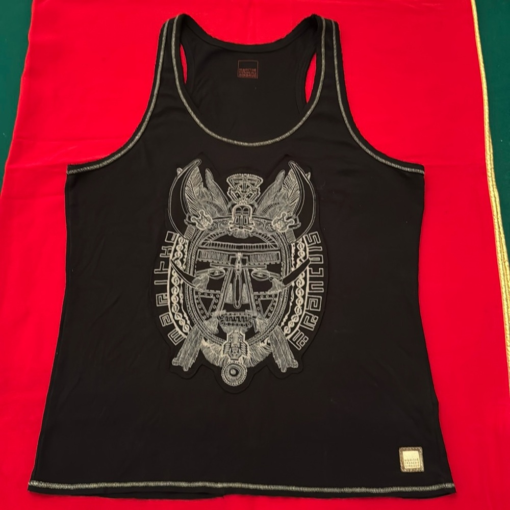 Marithe + Francois Girbaud tank top, soft cotton linen blend gray design (mlb)